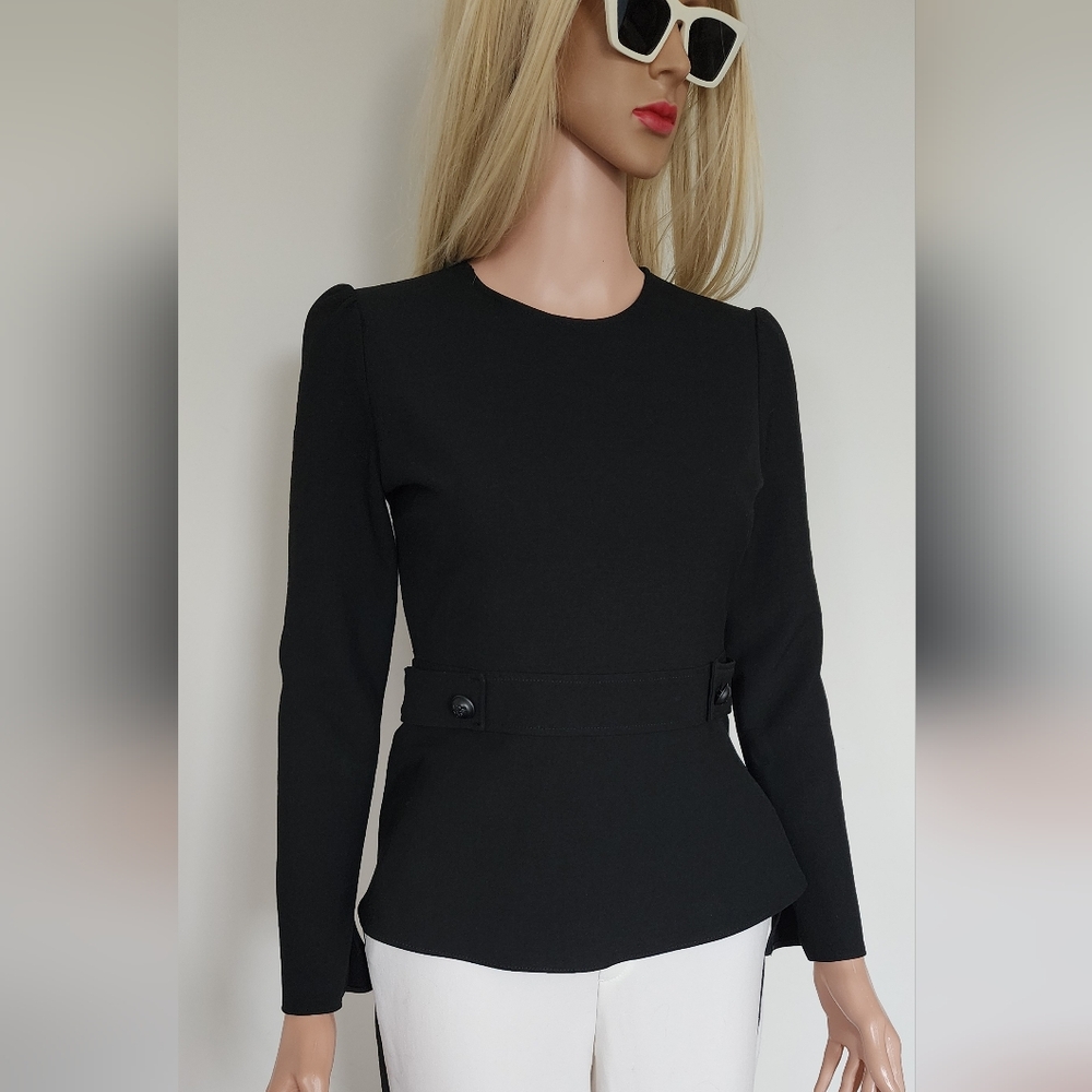 ZARA ELEGANT BLACK PEPLUM CAREER LONG SLEEVE TOP SMALL
